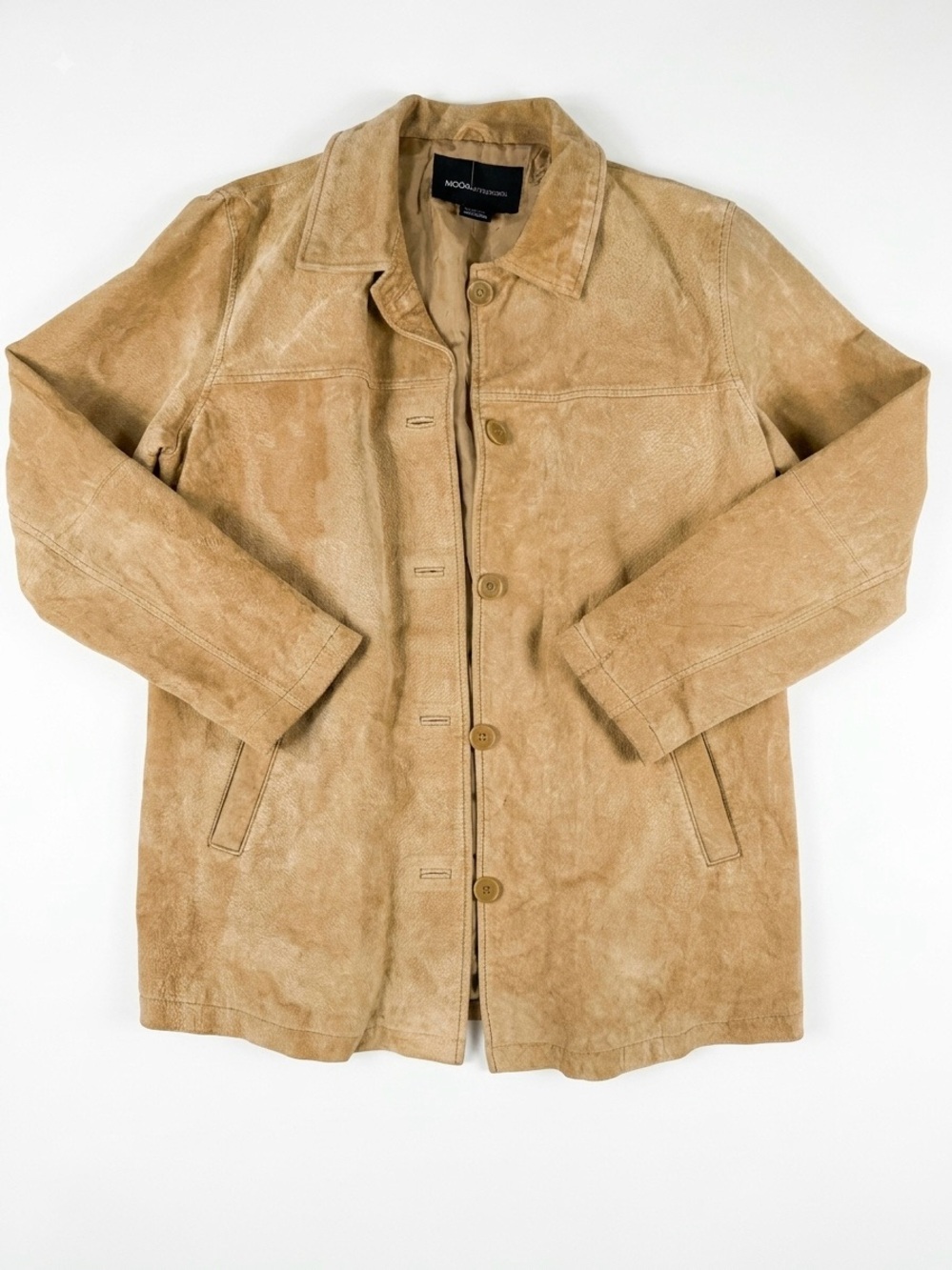 Moda International Genuine Leather Jacket - Tan Beige Suede - Size Medium